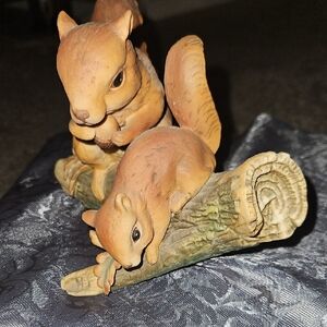 Charming Squirrel Figurine on Log